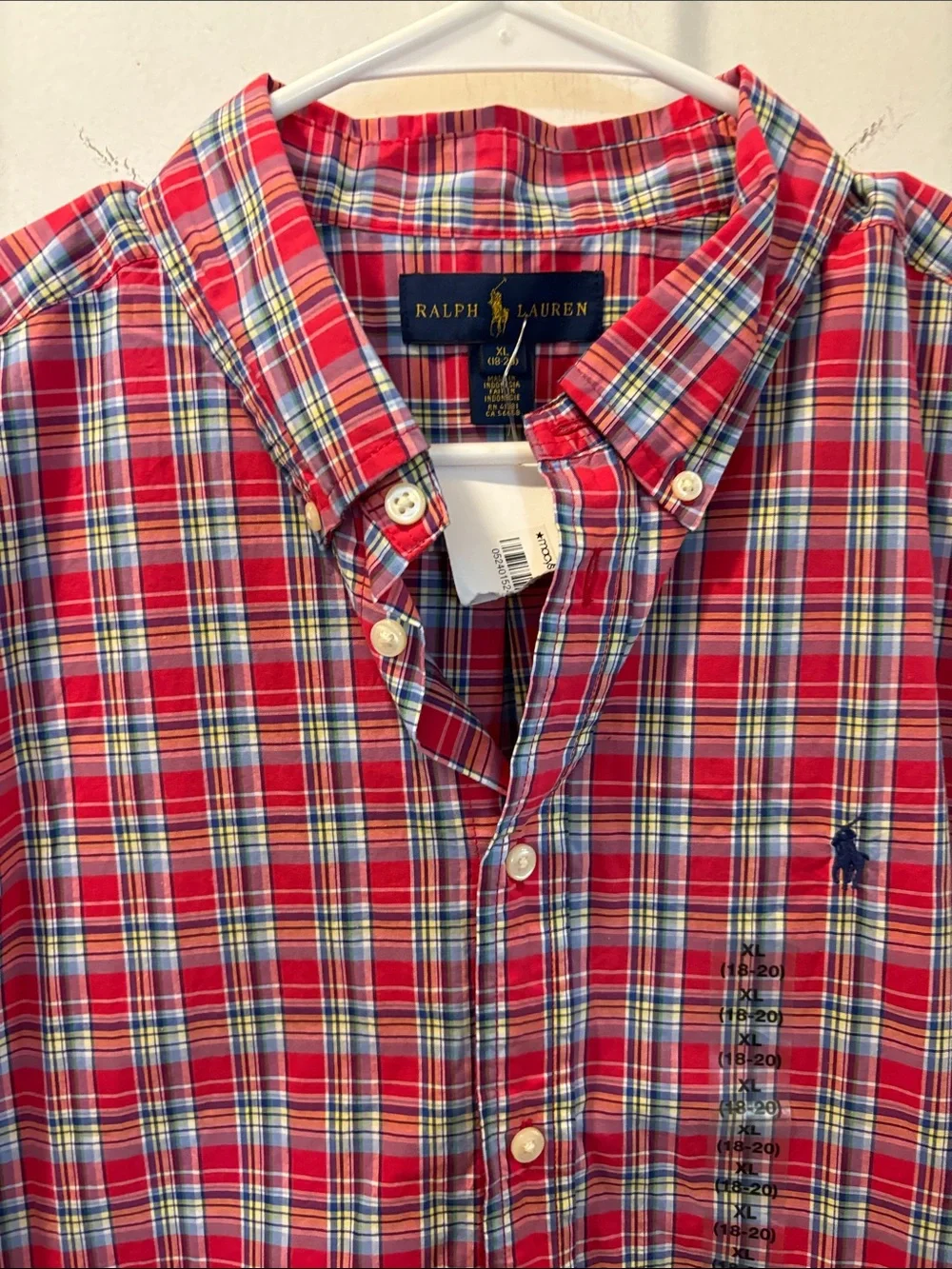 NWT Ralph Lauren boys XL 18-20 Plaid S/S Button-Down Shirt 26-312